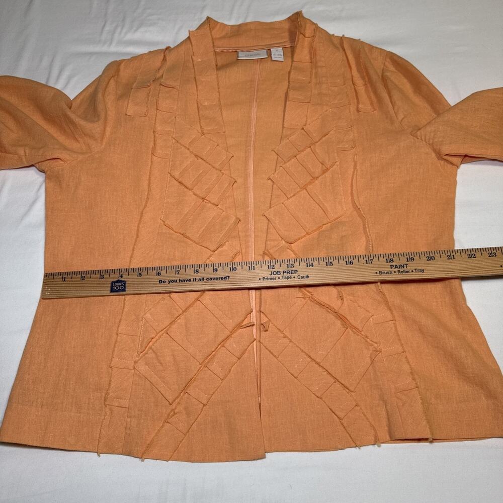Chicos 2 Blazer Open Front Jacket Linen Blend Womens Orange 3/4 Sleeve Artsy EUC - Picture 6 of 12